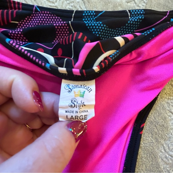 Jamaican Style pink black pattern bikini bottoms Size L - Picture 5 of 7